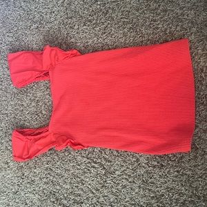 red ribbed ruffled sleeveless top